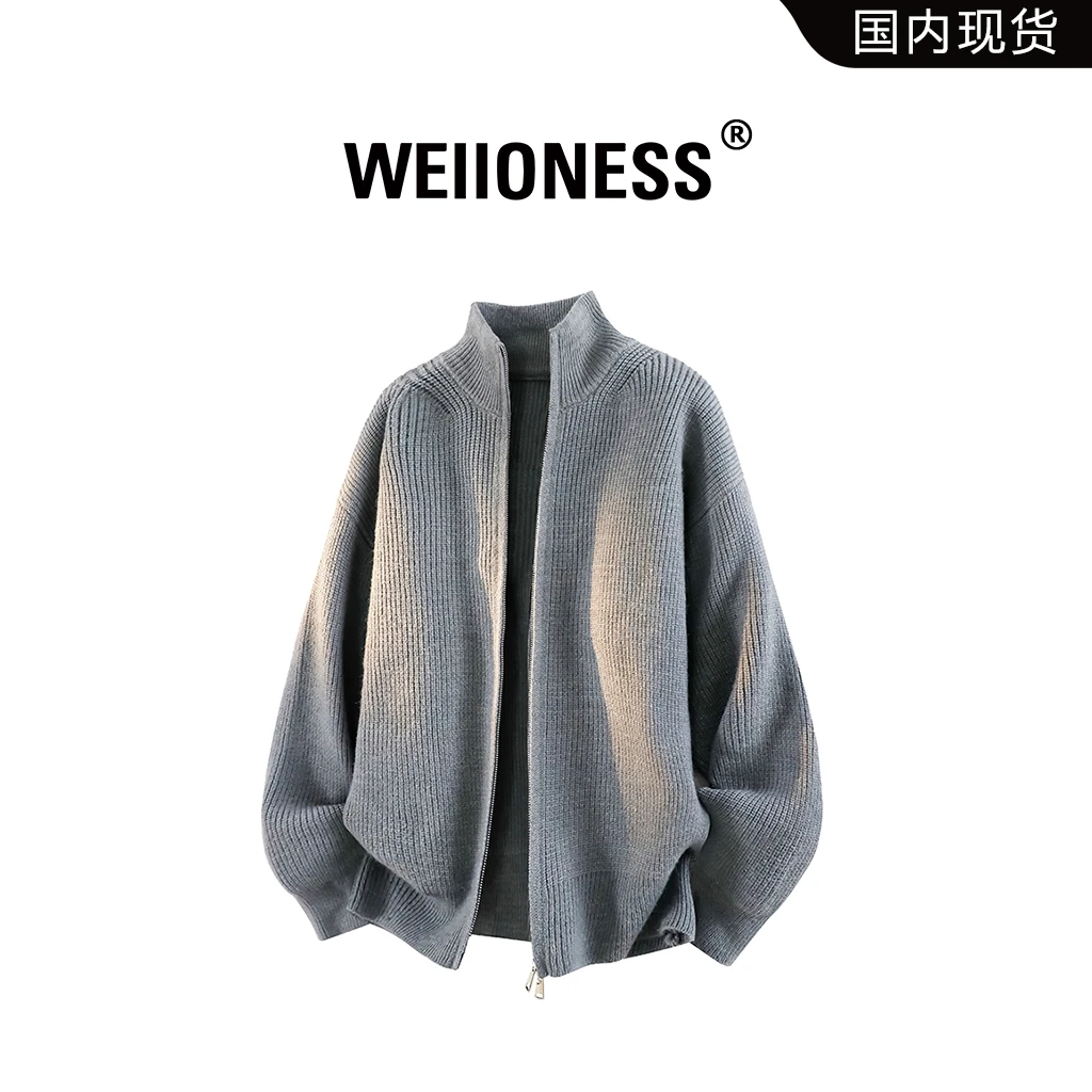 WEIIONESS纯色开衫毛衣男秋季潮流百搭针织外套高级感男生衣服