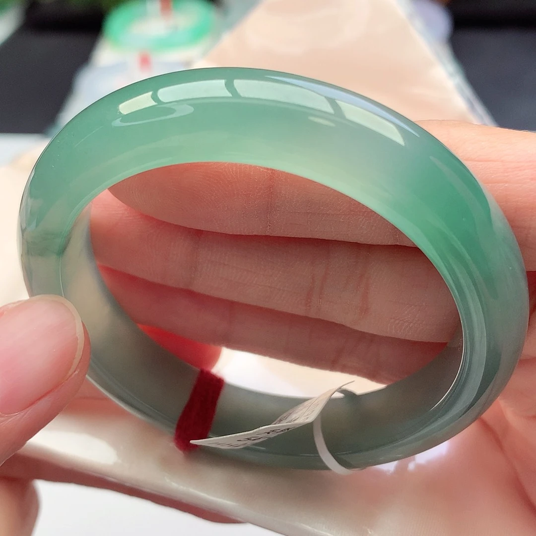 未镶嵌手镯翡翠54-55圈口冰胶透湖水绿显白显气质10号