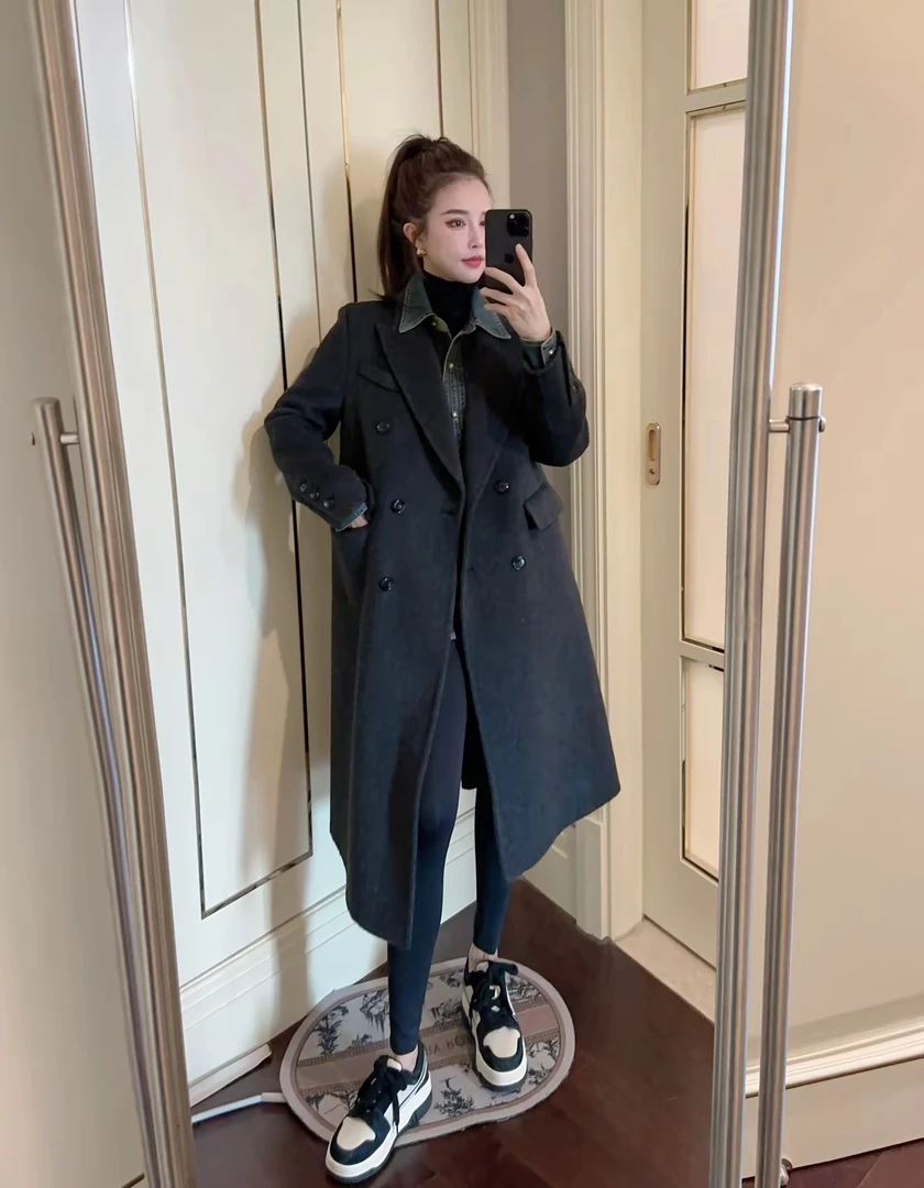 长款女毛呢外套经典长款大衣时尚百搭西装长款大衣