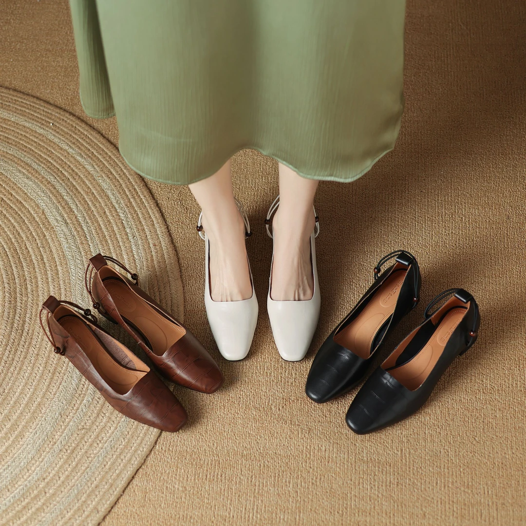 半坊手工女鞋|34-39码|4.5cm|圆头真皮显瘦粗跟软底单鞋