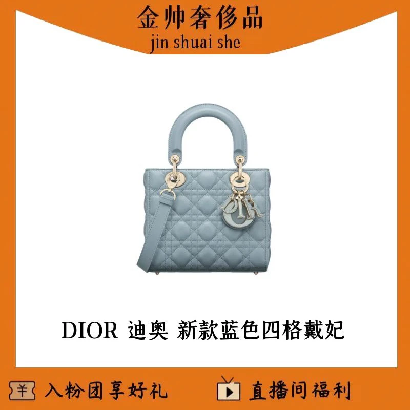 99新 DIOR/迪奥 淡蓝色/水晶扣/四格戴妃/手提包/单肩包B5182