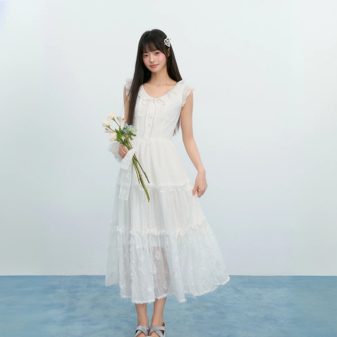 UMOUMO原创设计显瘦气质白色蕾丝连衣裙NOTQZ25197