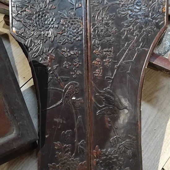 爵***醺香榧木老木雕老花板一对