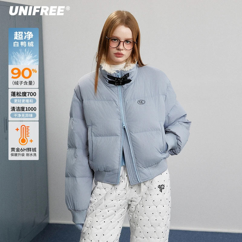 【云c专属】UNIFREE短款羽绒服女羊羔毛领设计感90绒U244Y903P1P1