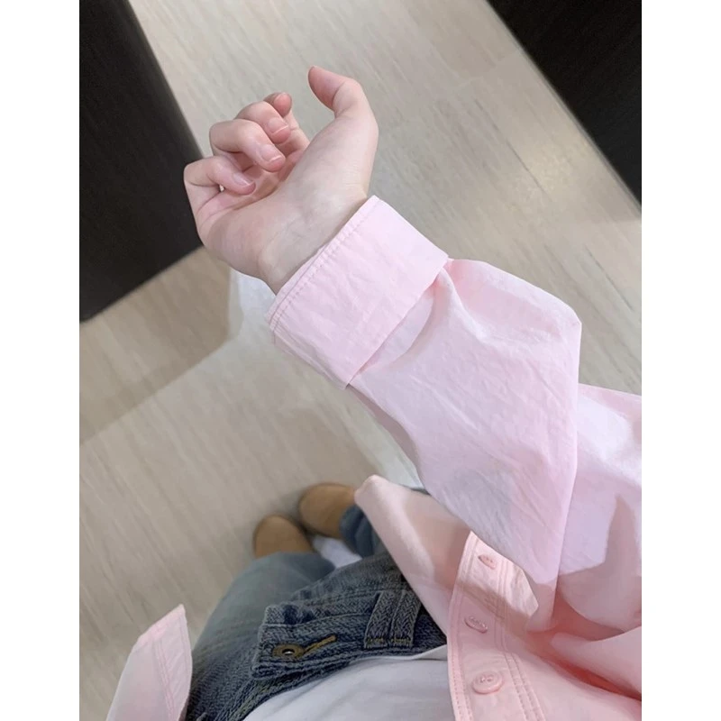韩系樱花粉纯棉衬衫女长袖2025新款外套春夏衬衣外穿百搭内搭上衣