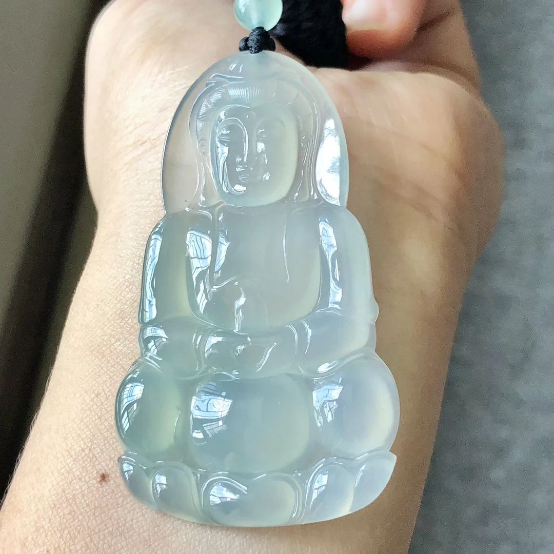 缅甸天然A货翡翠老坑冰种正装观音吊坠尺寸59.5/35.5/6