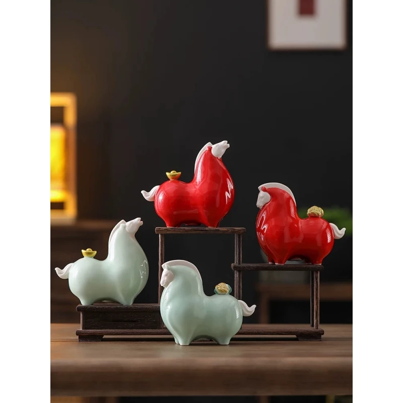 办公室创意陶瓷小唐马摆件家居客厅马上有钱招财装饰品生肖马开业