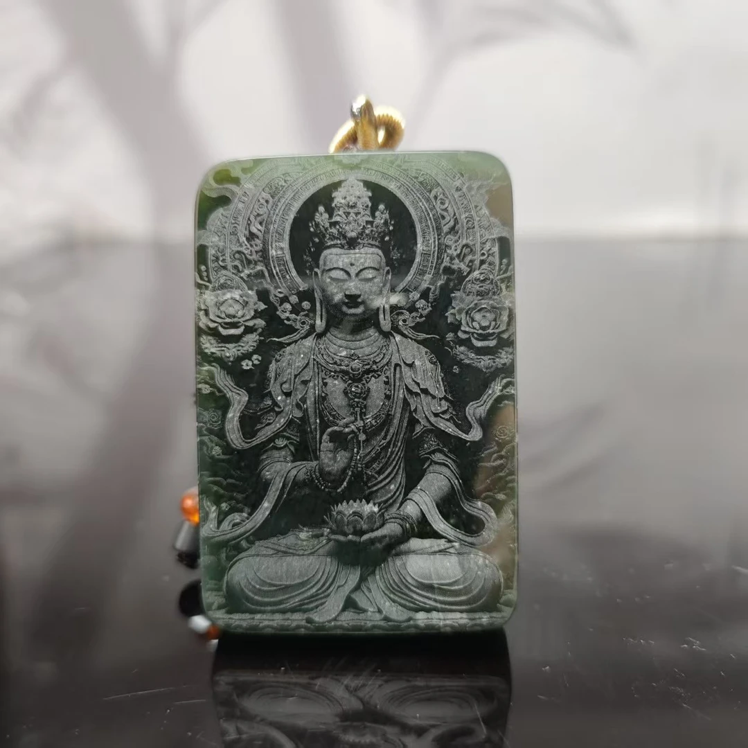 Q和田玉影雕观音吊坠0546