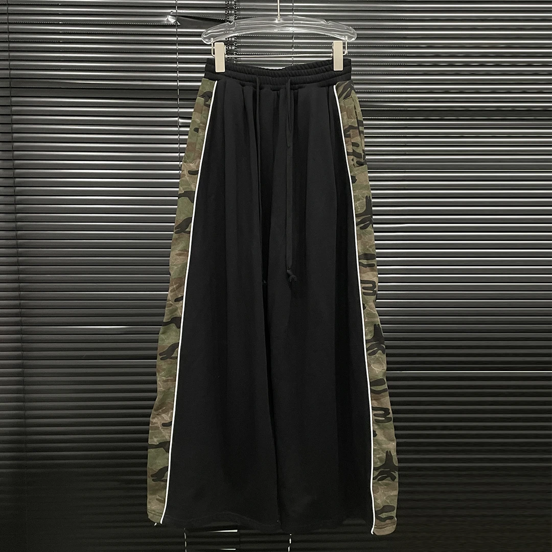 付新博女装拼接迷彩休闲裤女小众设计美式辣妹阔腿长裤卫裤13778