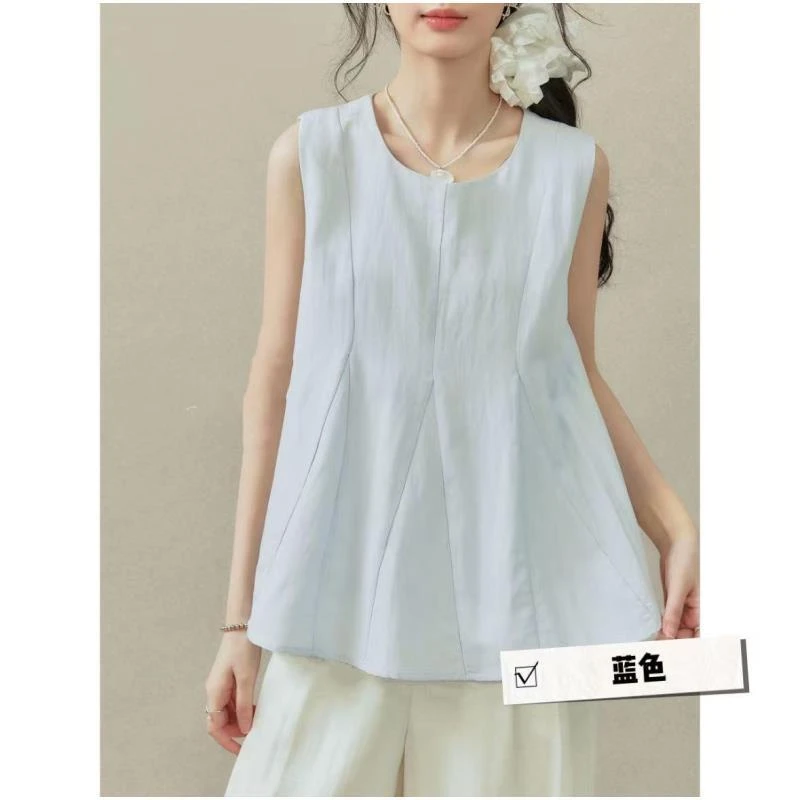 小雅姐姐  夏季薄款透气纯色百搭休闲无袖T恤上衣IW93