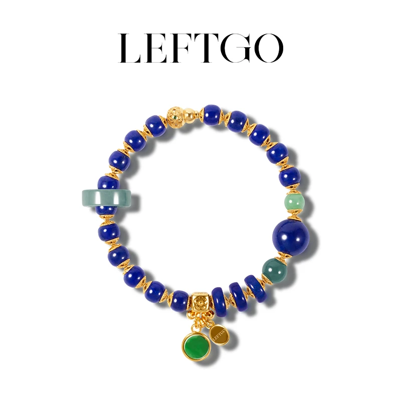LEFTGO左戈天然青金石手串女老型珠设计款银镀金手链多样性发一件