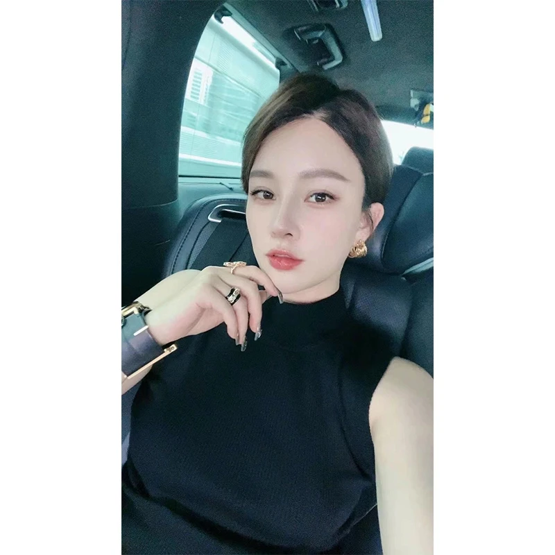 《忘不掉背心》JING春款1005半高领洋气背心女装时尚无袖马甲