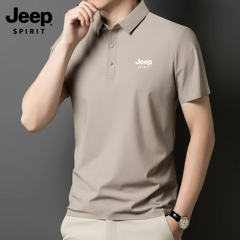JEEP SPIRIT吉普夏季男士POLO衫宽松休闲翻领无痕2025新款冰丝T恤
