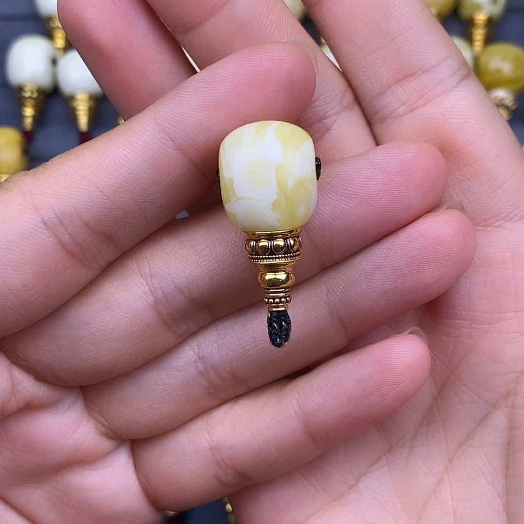 老***徐裸石琥珀18K金镶嵌14mm 蜜蜡三通