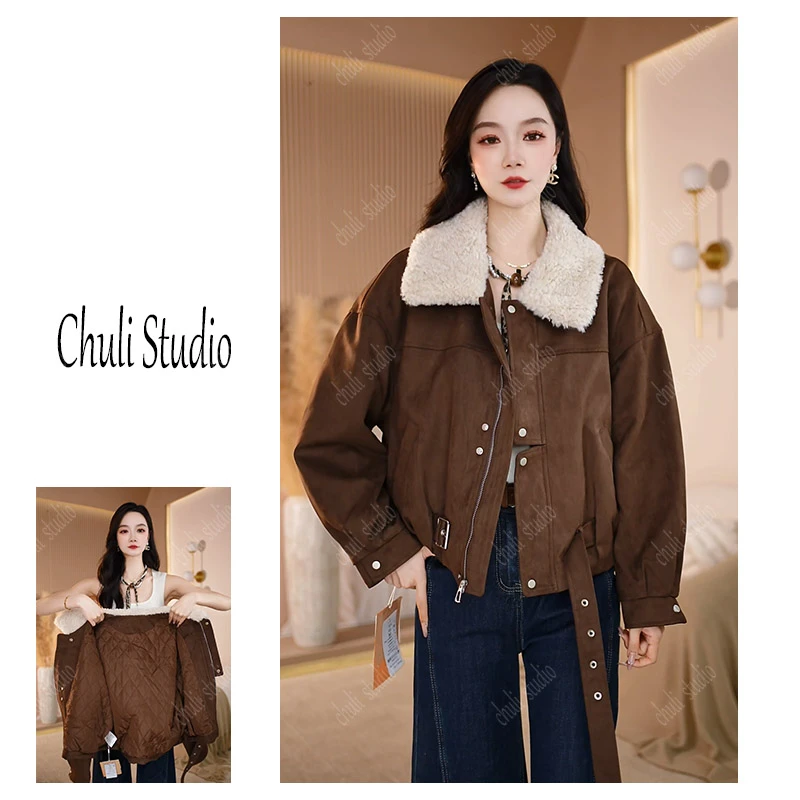 【ChuLi】欧货2025冬季新款时尚宽松洋气百搭可拆卸毛领夹棉外套女