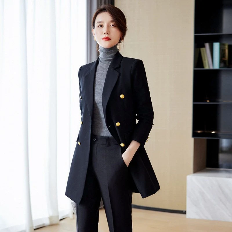 黑色风衣外套女中长款高级感职业气质西装大衣秋冬季春秋时尚休闲