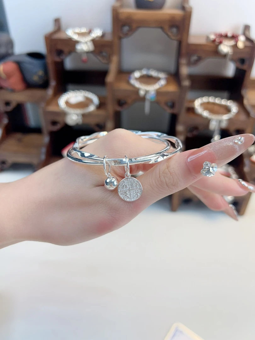 足银手镯 949双环莫比乌斯手镯