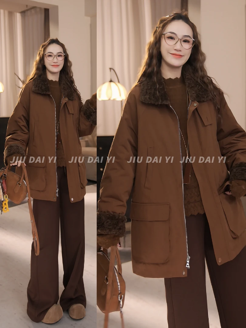 玖黛衣【柏林】冬季韩版毛领复古宽松百搭夹棉外套WTP47267