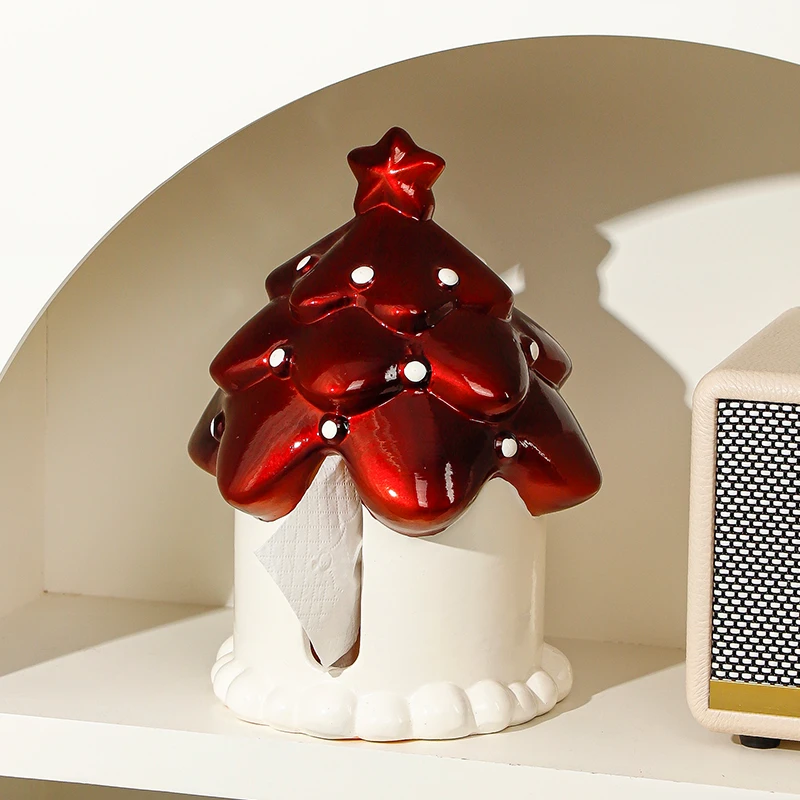 树屋纸巾盒陶瓷圣诞新年装饰客厅家用餐巾盒可爱创意高级感抽纸盒