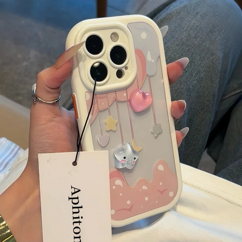 Lucky立体星星爱心贴件适用iPhone16奶油手机壳华为vivo小米oppo