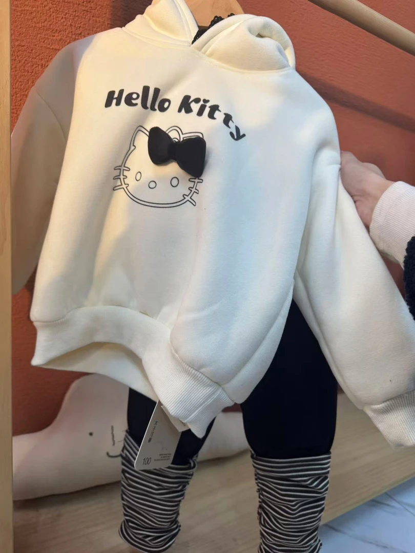 女宝可爱Kitty猫卫衣加堆堆袜打底裤加绒加厚时尚套装