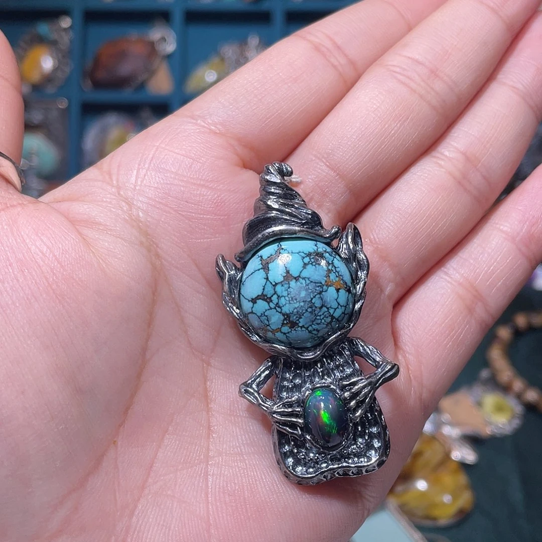 张****绿松石银S925镶嵌颈饰吊坠