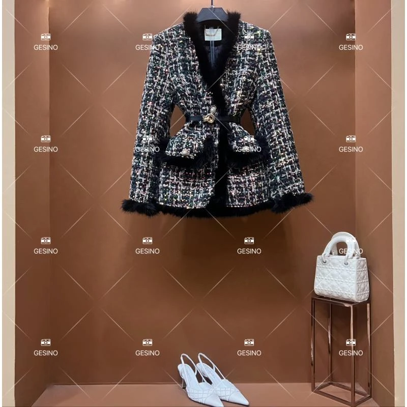 【小露】秋冬气质小香风时尚设计师中长款外套 QD-2025622