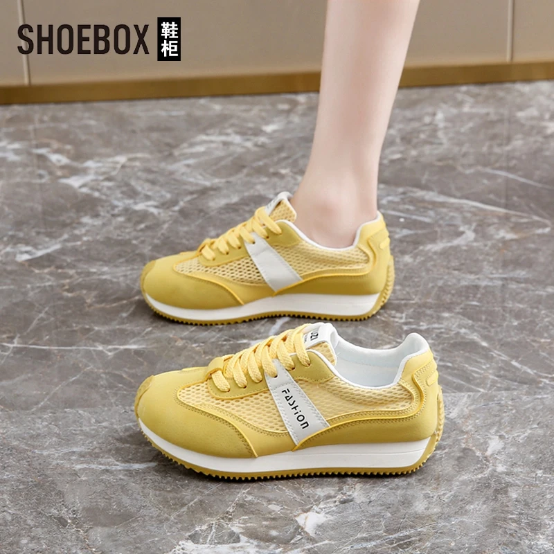 SHOEBOX鞋柜平底透气网面休闲女阿甘鞋夏季时尚百搭厚底运动鞋