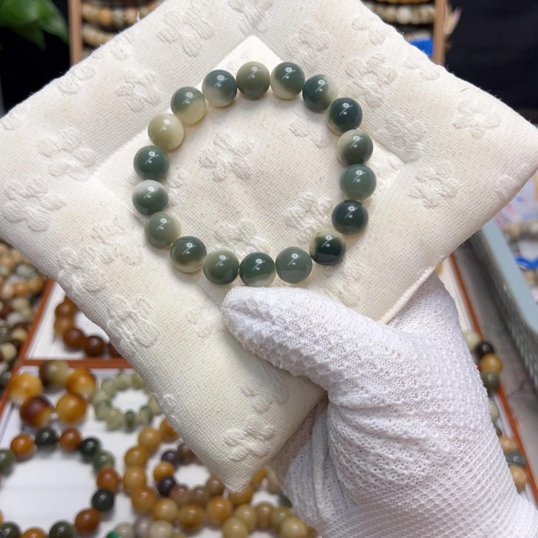 手串菩提根/象牙果卡13圆珠玉化蓝色微瑕