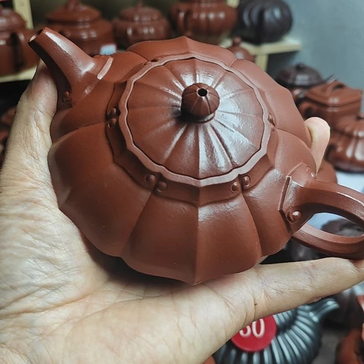 宜兴紫砂壶筋纹器半手工制作赵庄朱泥容量二佰左右