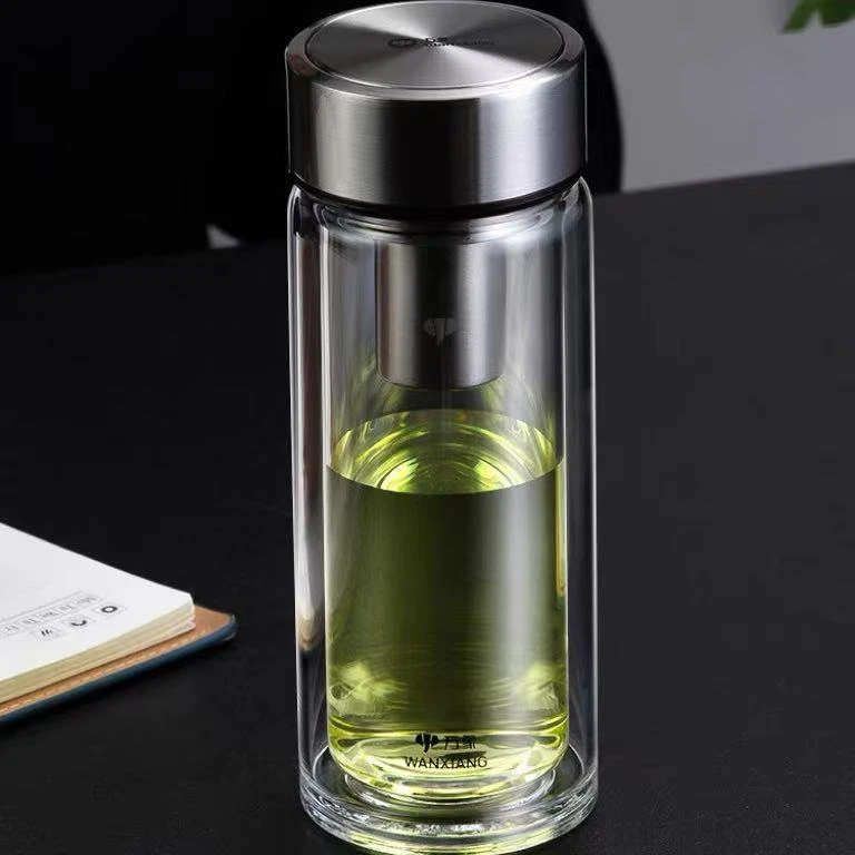 万象双层玻璃杯男士泡茶杯办公商务耐热水杯带滤网大容量高档杯子