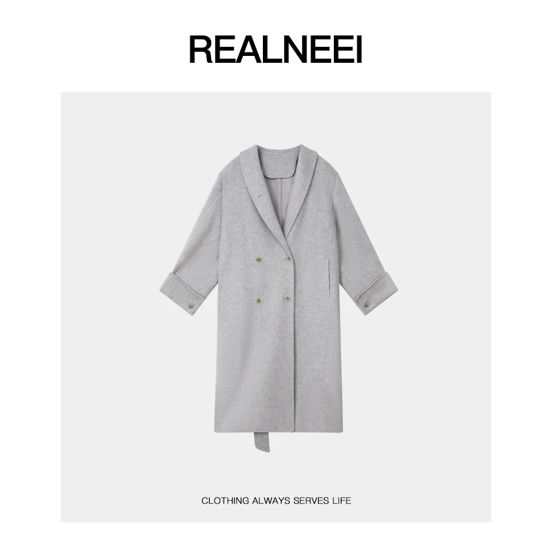 REALNEEI【白月灰】眻毛+骆陀绒极简新款韩版毛呢氛围感大衣X6007