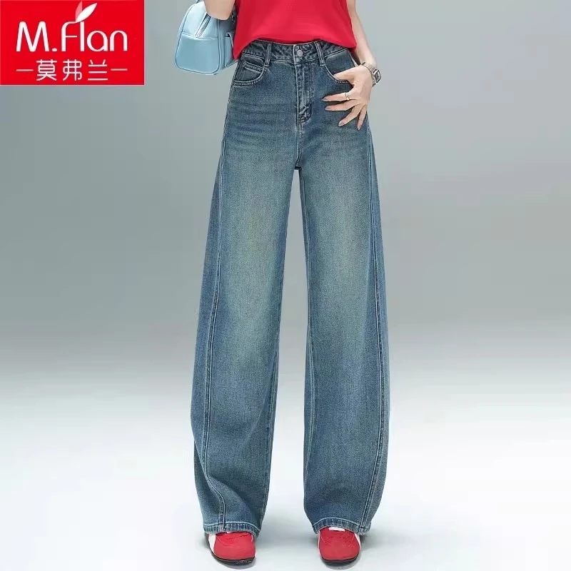 阔腿牛仔裤女2025秋季新款弯刀裤小个子美式宽松镰刀牛仔裤