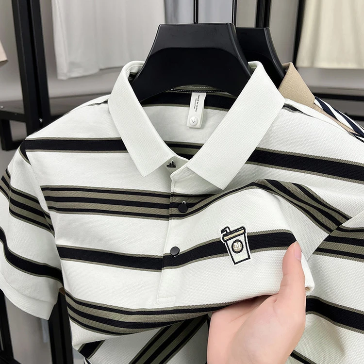 polo衫男士夏季新款条纹短袖T恤POLO衫薄款宽松翻领男士t恤短袖