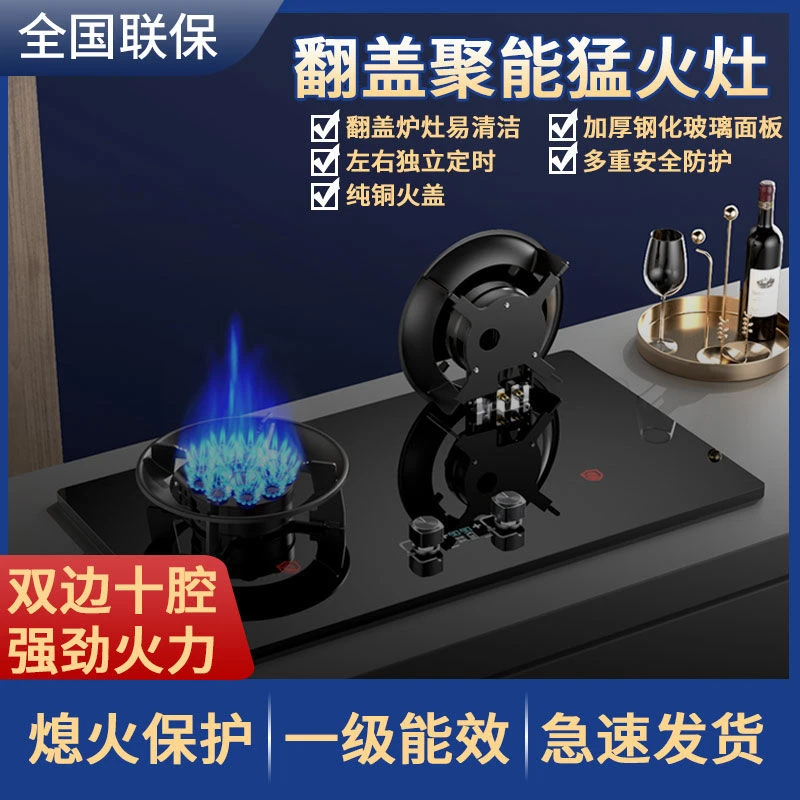 德国品牌翻盖式燃气灶双灶家用猛火嵌入式台式聚能天然气液化气灶