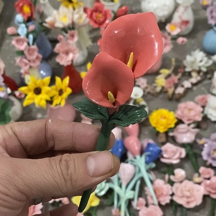 瓷片纯手工陶瓷花摆件瑕