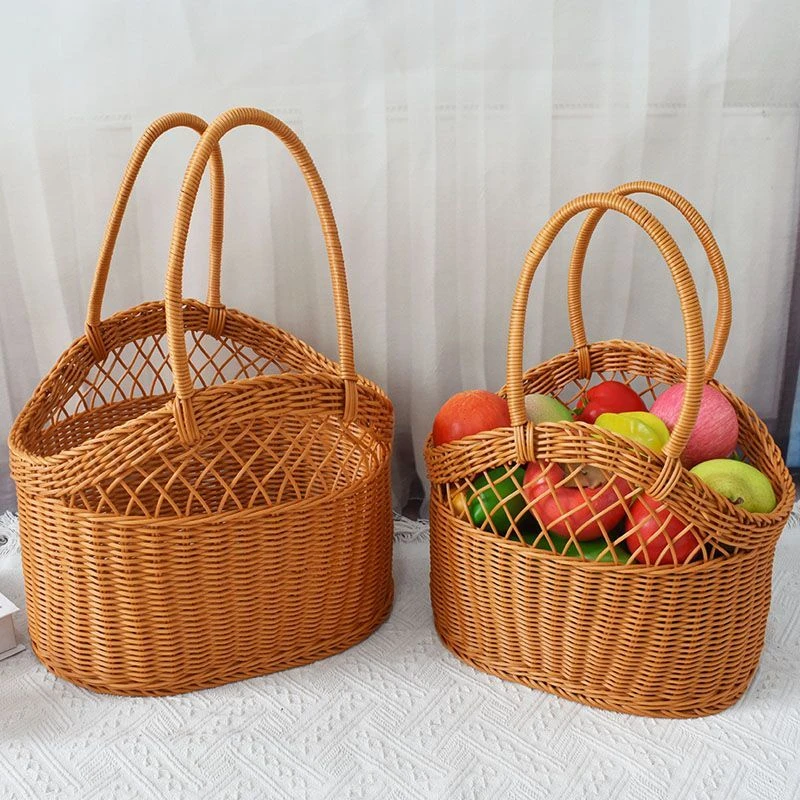 篮子手提野餐篮鸡蛋筐藤编水果购物篮菜篮子手工编织礼品收纳筐