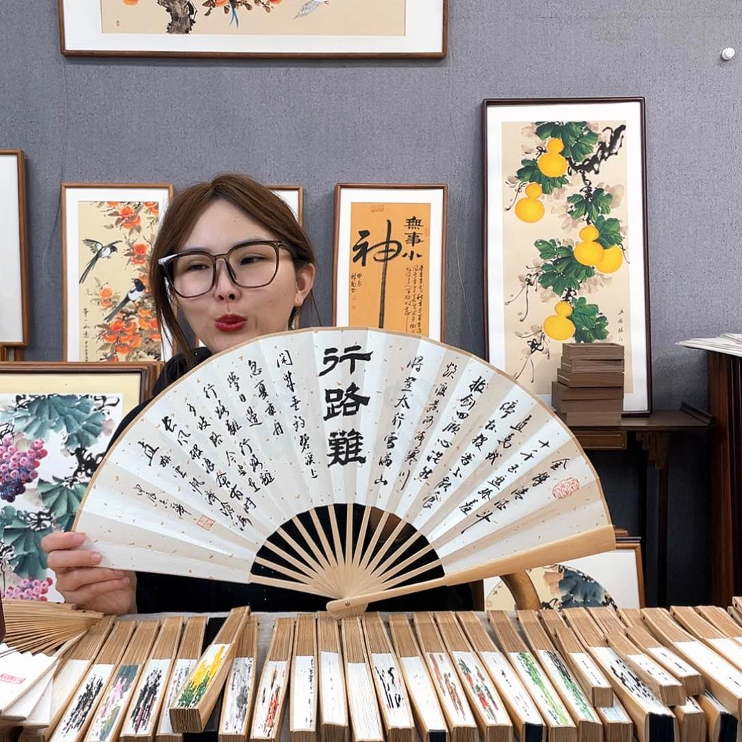 国画福利折扇带中玉扇骨（默认粘好发出）行路难