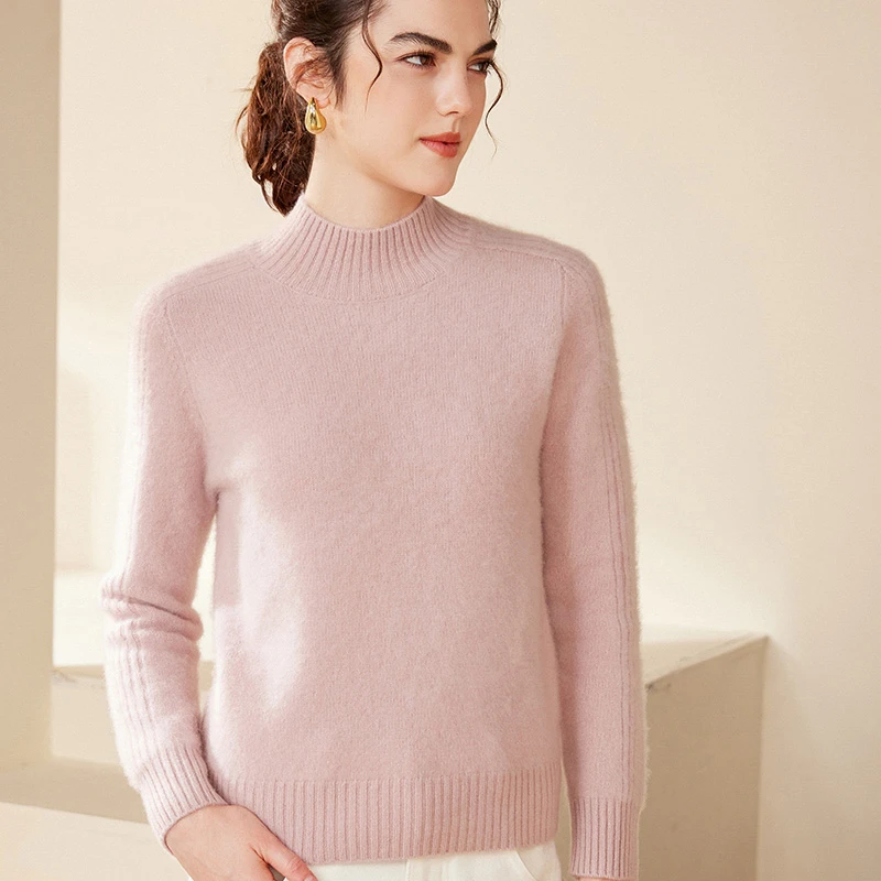 七针加厚半高领坑条马鞍肩100分纯山羊绒秋冬新款保暖长袖百搭