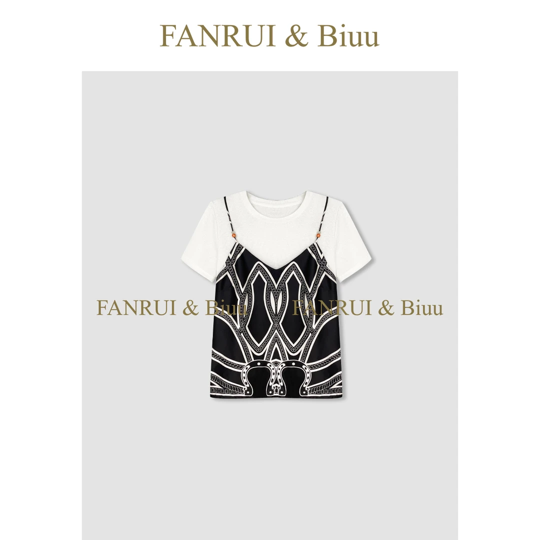 FANRUI/泛芮「影刻」100棉印花百搭设计感夏季两件套短袖T恤B16594