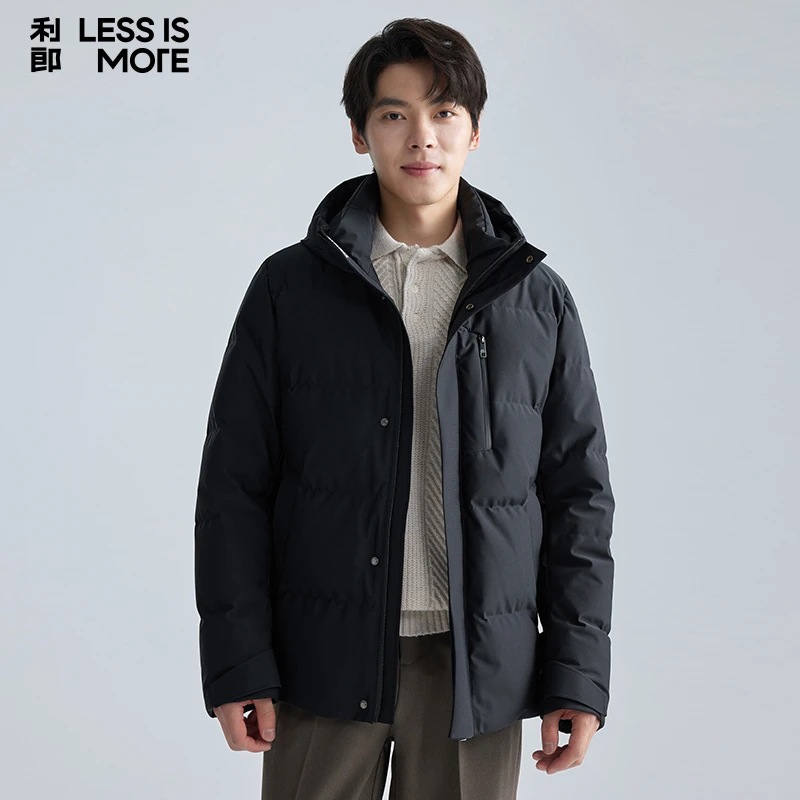 利郎【拒水羽绒】男士冬季户外连帽防风保暖休闲简约加厚男羽绒服