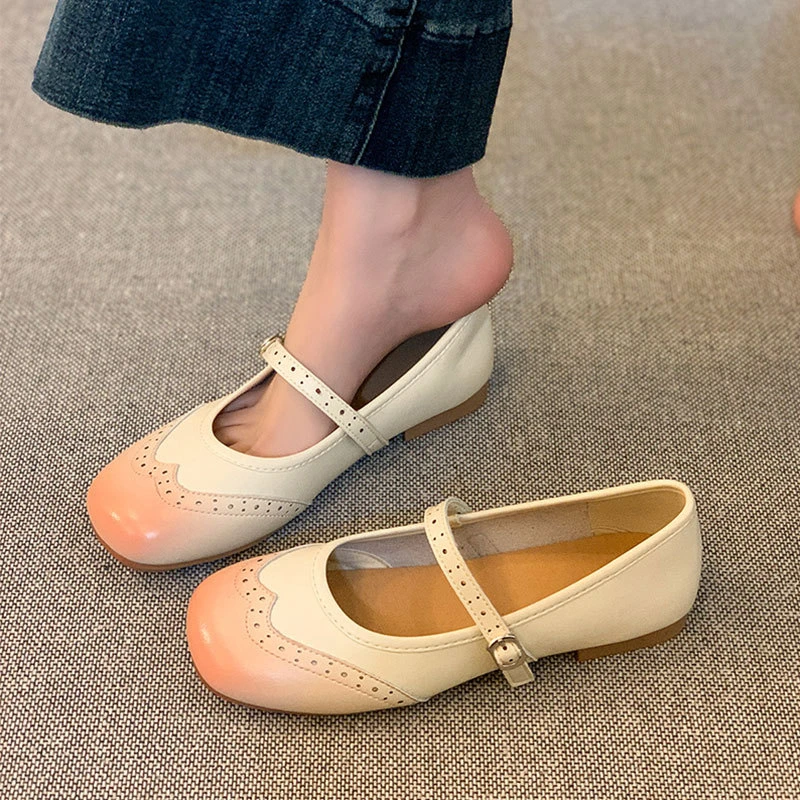 雕花浅口软底不累脚法式优雅时尚女单鞋平底一脚蹬芭蕾风格布洛克