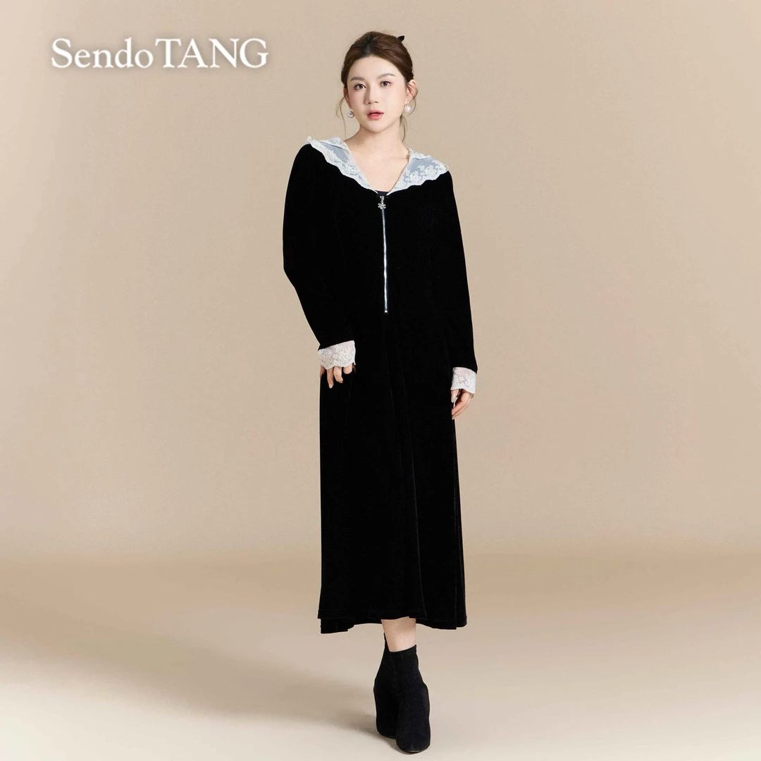 贵妇显嫩裙【浪漫出游】胖多女装秋冬新款高级感休闲丝绒百搭连衣裙