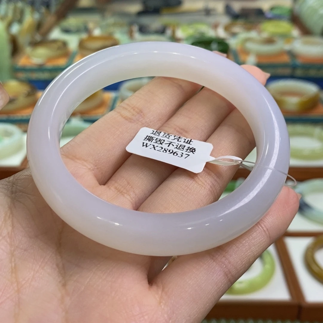 和田玉未镶嵌手镯青海高冰白月光59/60