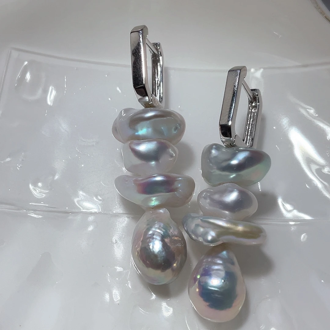 银S925镶嵌淡水珍珠耳饰