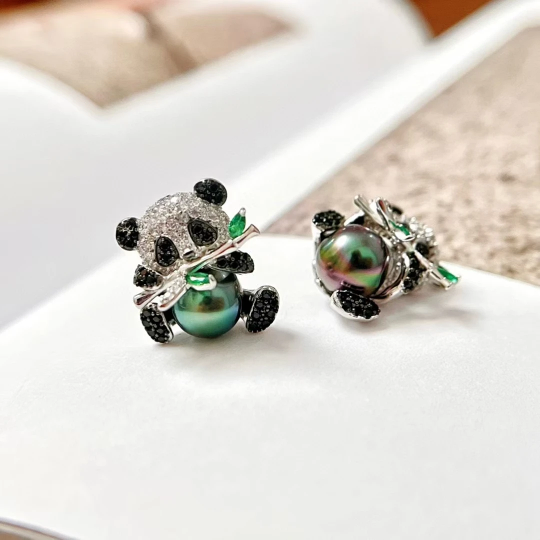 天然大溪地海水黑珍珠熊猫吊坠镜面光泽多样性发一