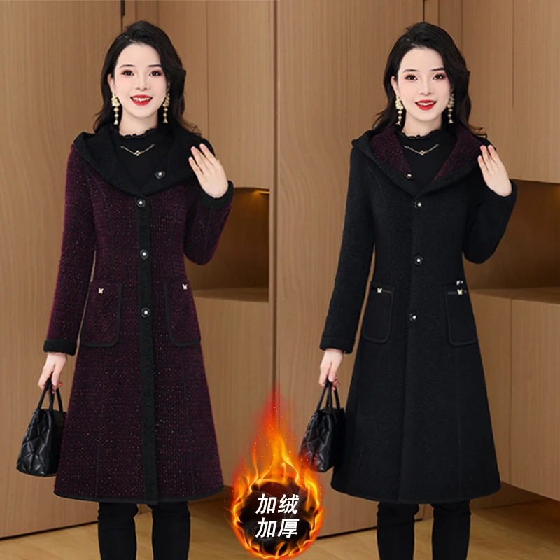高贵夫人时尚毛呢外套2024秋冬爆款加厚洋气质高级感中长款呢大衣