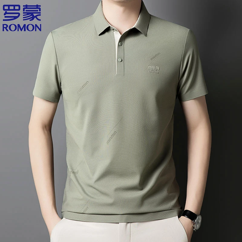Romon/罗蒙罗蒙2025夏季薄款男短袖polo衫冰丝弹力翻领商务T恤