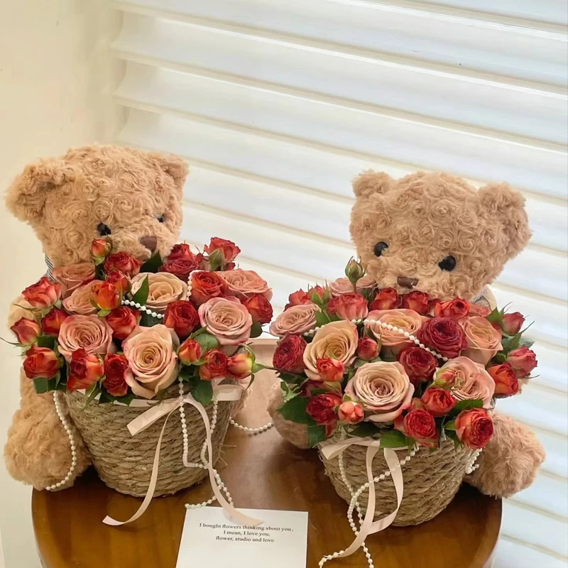 【小熊抱抱】9朵卡布奇诺玫瑰(单个)巧克力泡泡小熊跨年夜元旦节女生鲜花