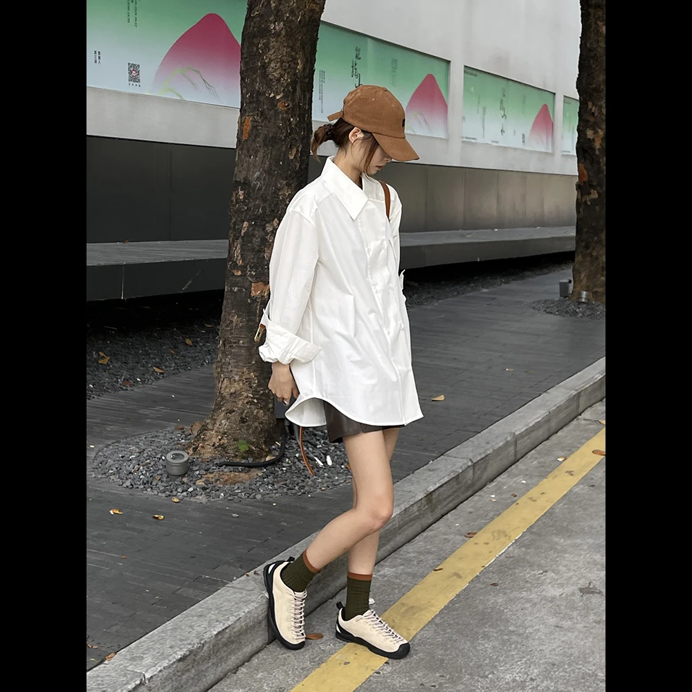 FREEDMST双排扣纯欲有型白衬衫女2025早春新款简约通勤风长袖上衣